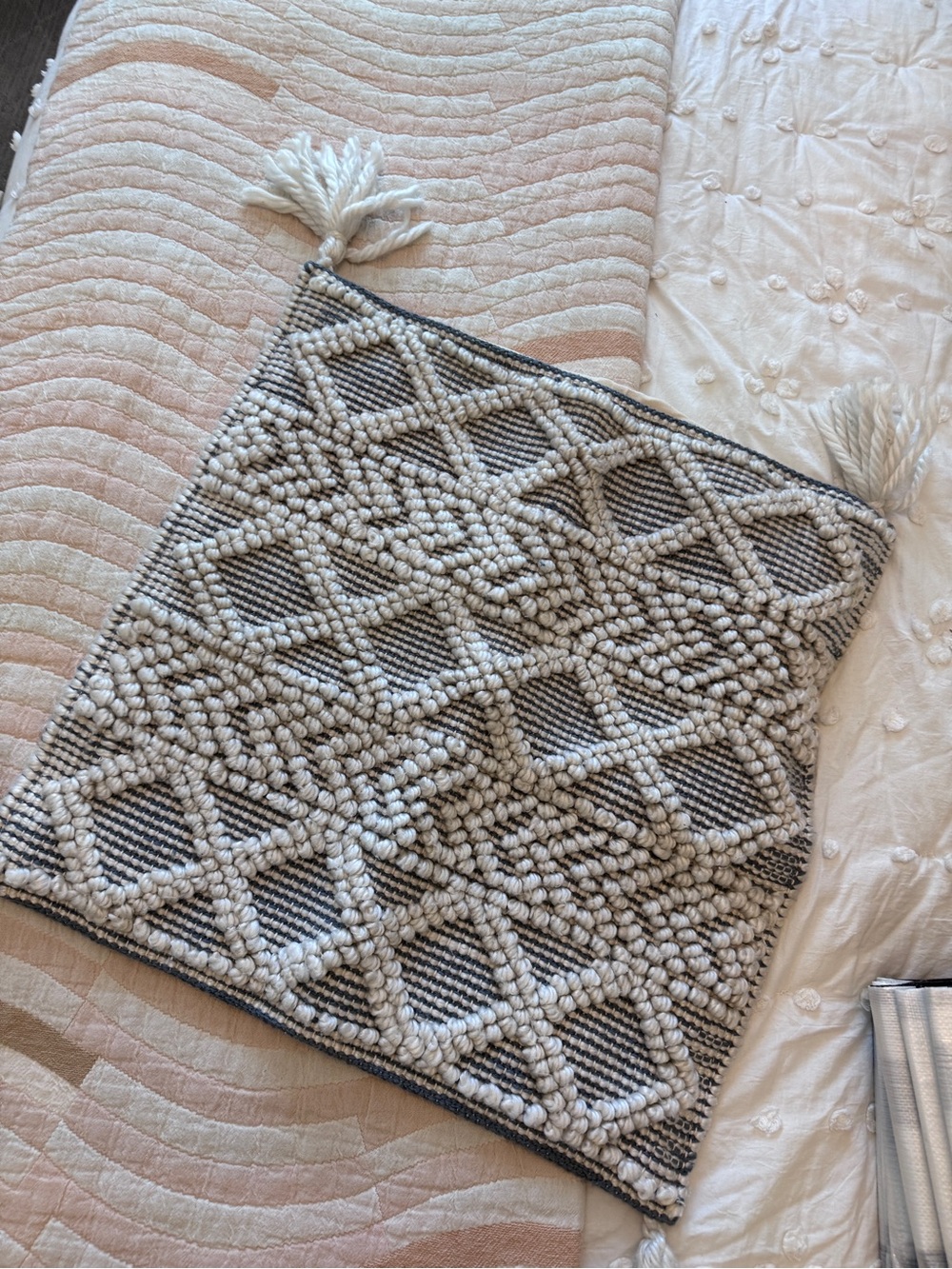 Magnolia x Loloi Textured Diamond Tassel Throw Pillow Cover, set of 2, 22”